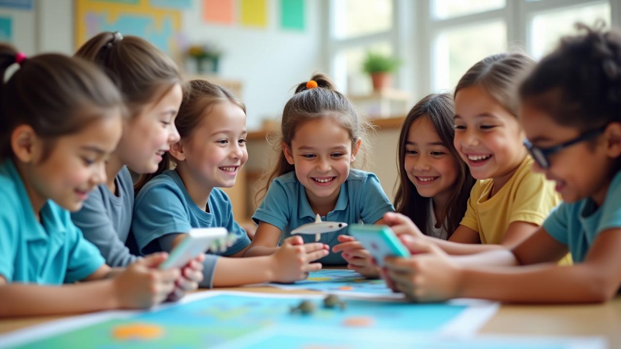 多様な生徒たちが海洋テーマの活動に積極的に参加し、笑顔で学んでいます。